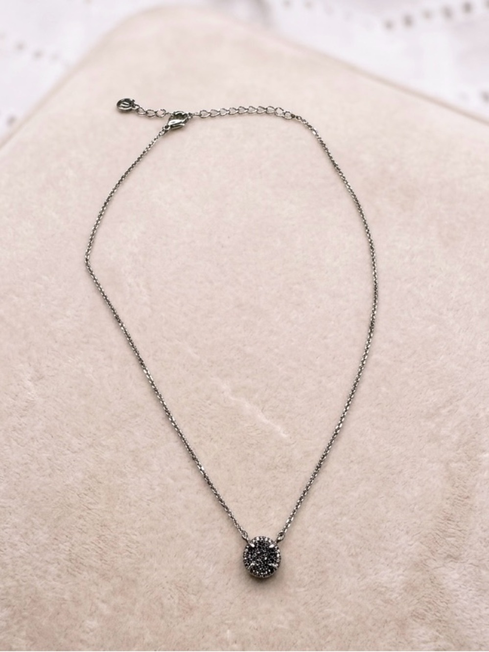 Silver Tone 16” Chain Necklace with Round Stone Pendant and Extender